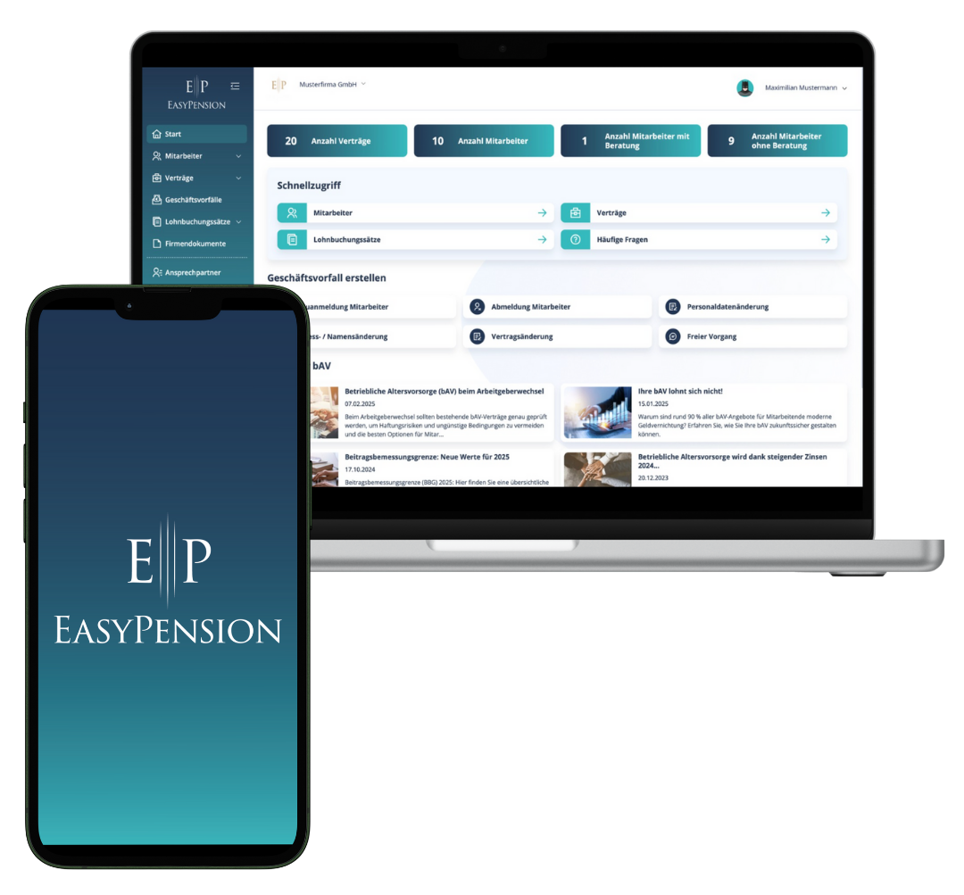 EasyPension® Mitarbeiterprofil – persönliche bAV-Daten einsehen